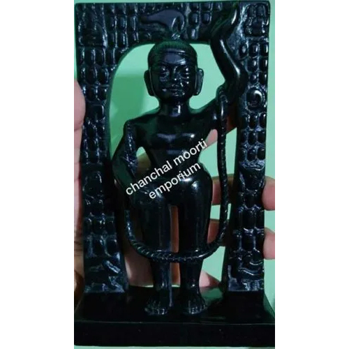 Black Marble Shrinathji Statue - Marble, 9 Inch, Black Color | Intricate Painted Details, Regional Indian Style, Home Decoration Elegance