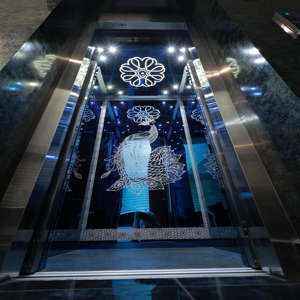 Passenger Home Lift - Machine Roomless, 1300x1300 mm, 408 Kg | Elegant Blue Mirror Finish, RFID Access, Whisper-Quiet, Energy-Efficient