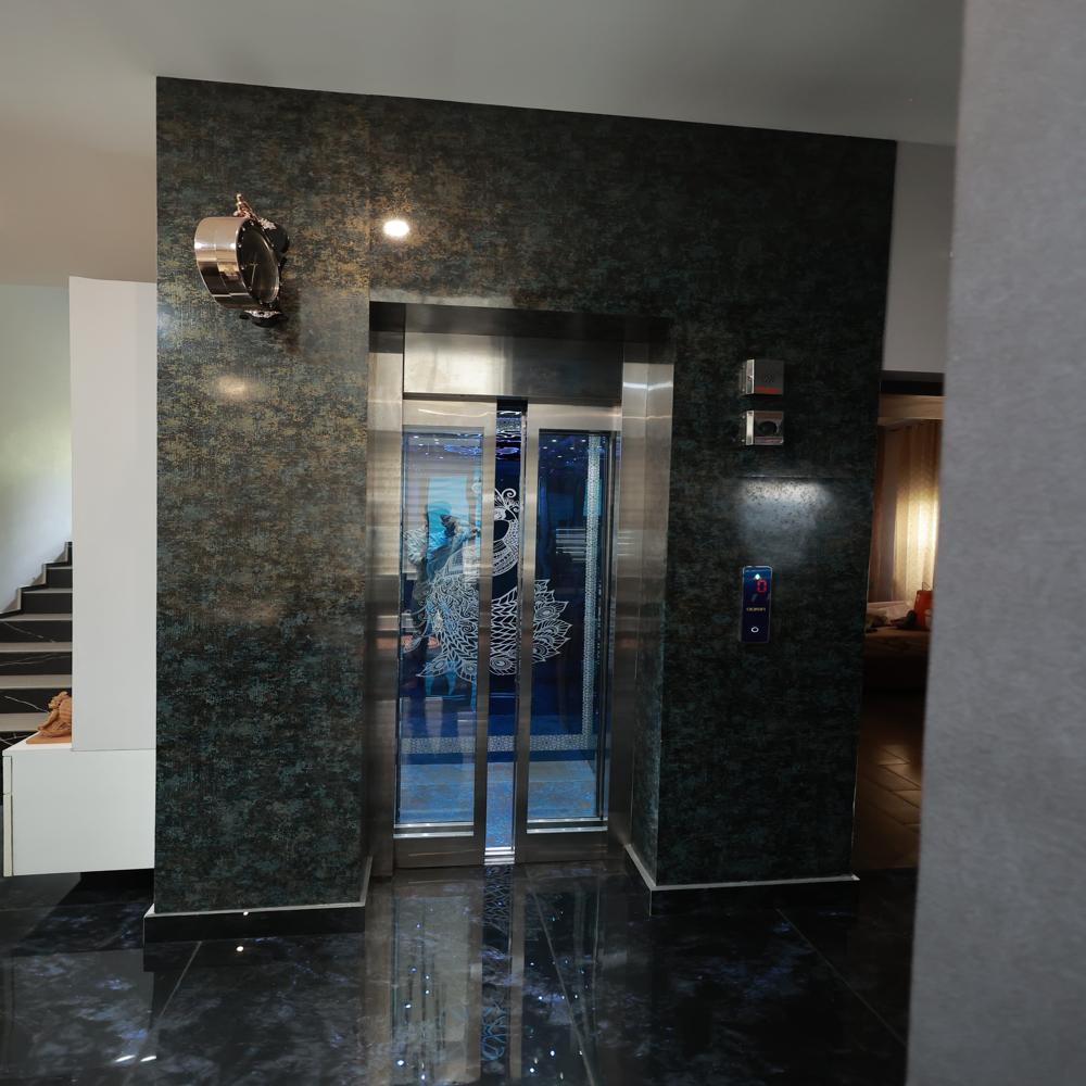 Passenger Home Lift - Machine Roomless, 1300x1300 Mm, 408 Kg | Elegant Blue Mirror Finish, Rfid Access, Whisper-quiet, Energy-efficient