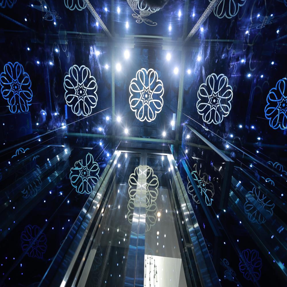 Passenger Home Lift - Machine Roomless, 1300x1300 Mm, 408 Kg | Elegant Blue Mirror Finish, Rfid Access, Whisper-quiet, Energy-efficient