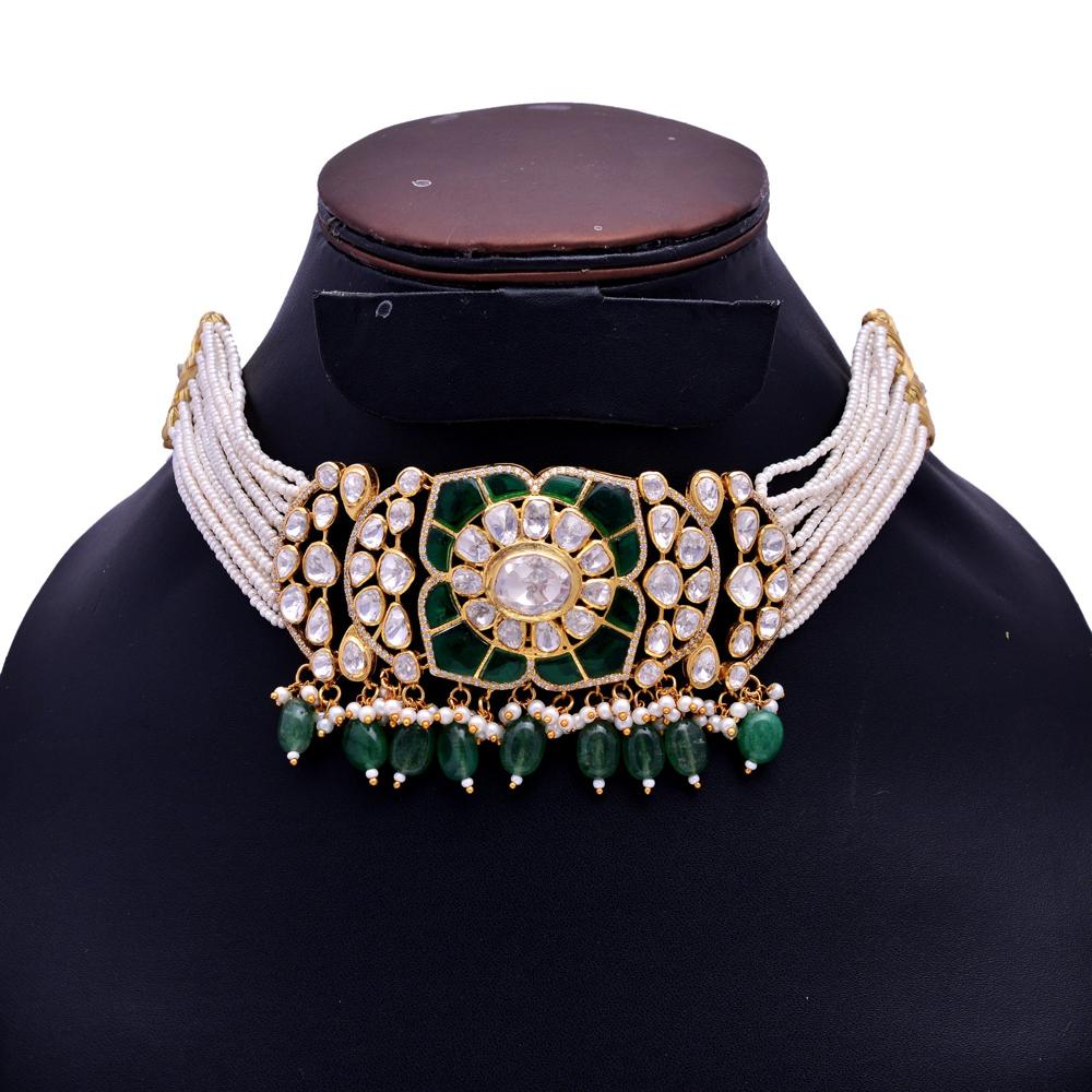 Emerald Necklace, White Moissanite Necklace, 925 Steering Silver, Choker Necklace