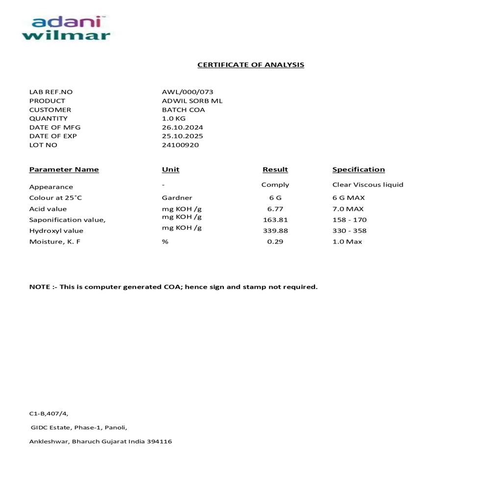 Adwil Sorb Ml - Grade: Industrial Grade