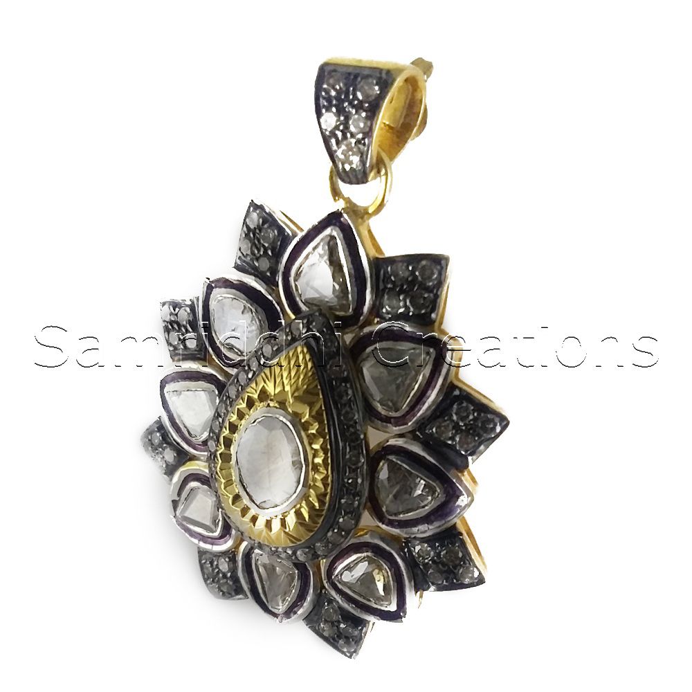 Rose Cut Diamond Silver Pendant