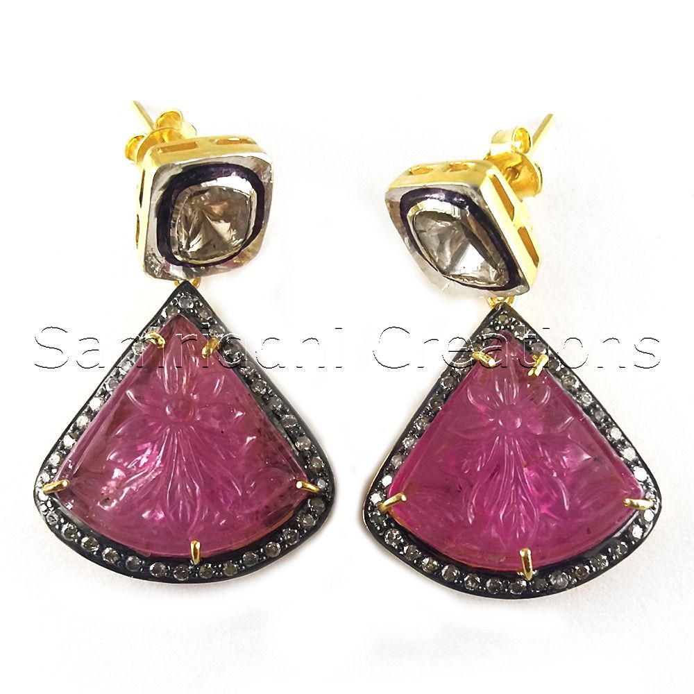 Rubylite Engraved  Diamond Earring