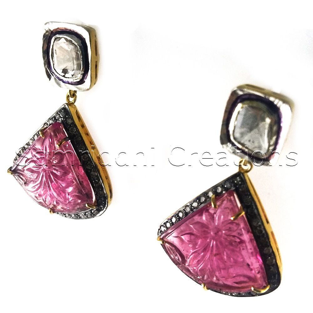 Rubylite Engraved  Diamond Earring