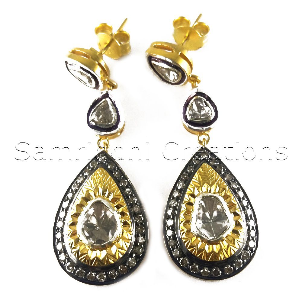 Diamond Polki Silver Earring