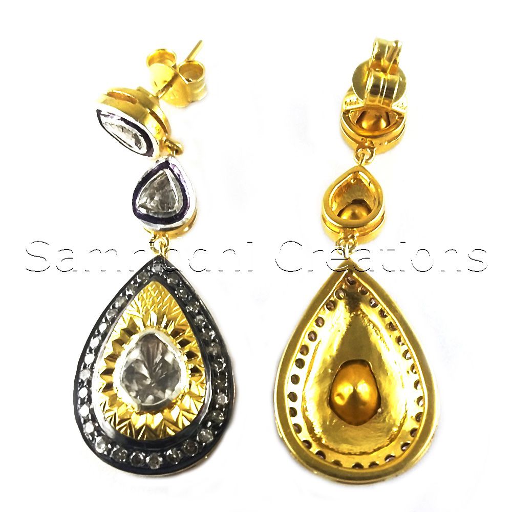 Diamond Polki Silver Earring