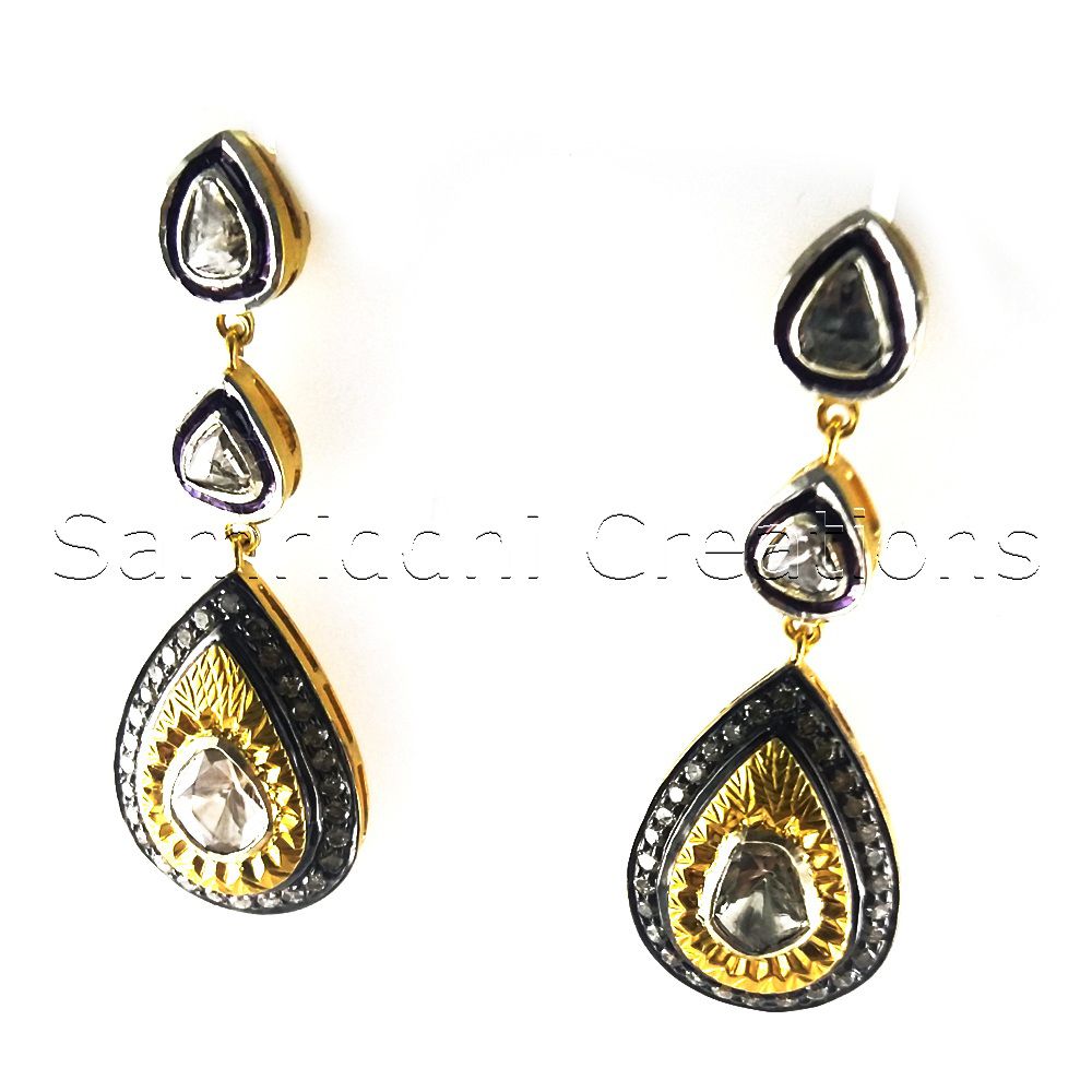 Diamond Polki Silver Earring