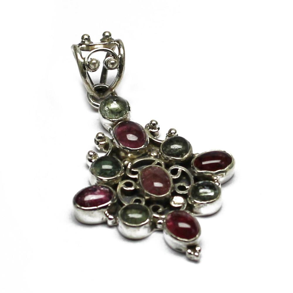 Multi Tourmaline Gemstone Sterling Silver Pendant
