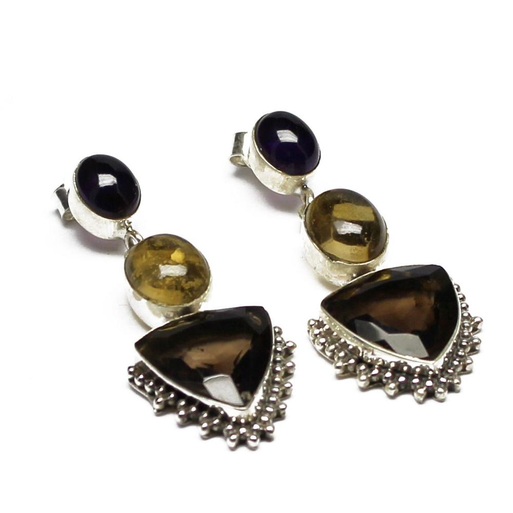 Bezel Setting Designer Semi Precious Sterling Silver Earring