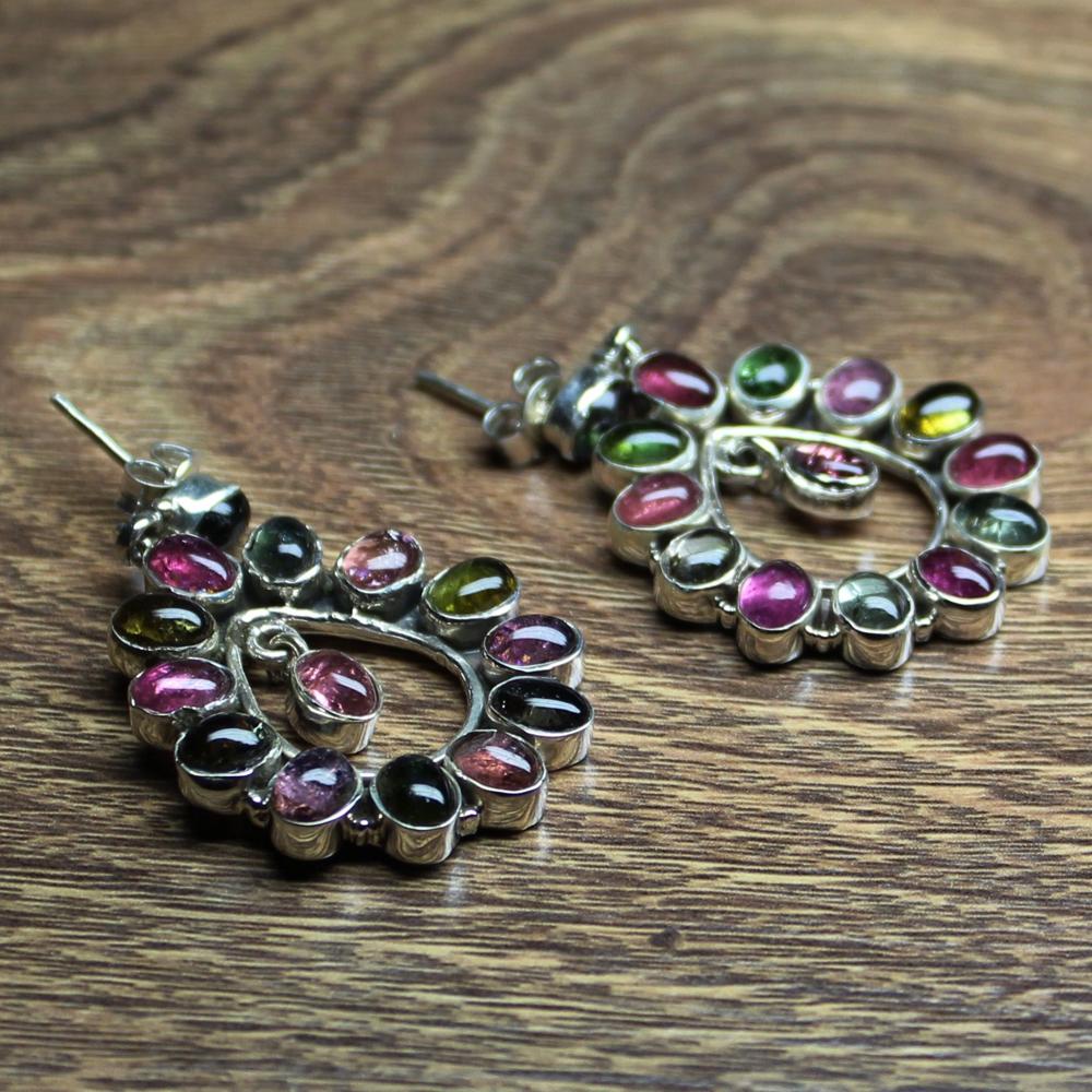 Sterling Silver Multi Tourmaline Gemstone Earring