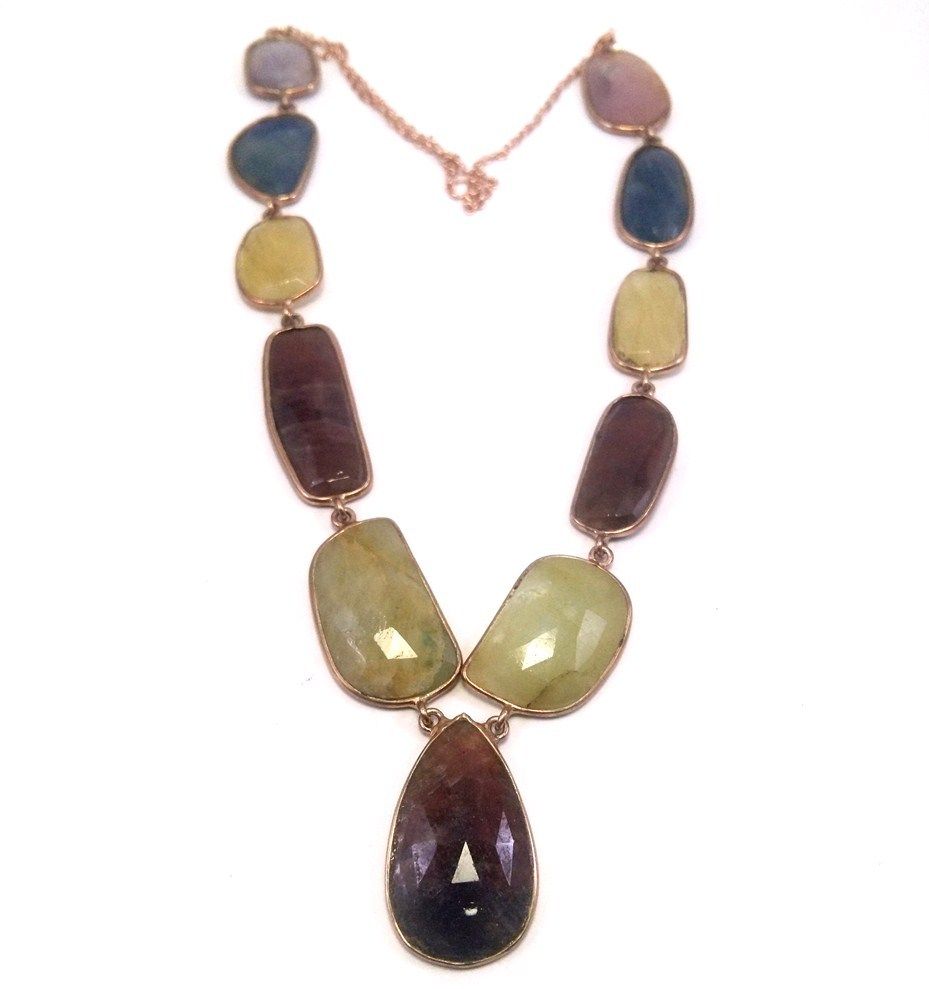 Sapphire Necklace India - 925 Sterling Silver, 17.20-inch Length, Natural Sapphire 163.20 Carats, Rose Gold Plated, Multi-color Options