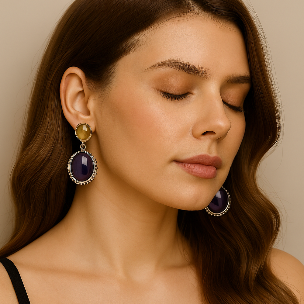 925 Sterling Silver Earrings with Amethyst & Citrine Cabochons | 50.2 Ct Designer Gift Jewelry by Samriddhi Creations