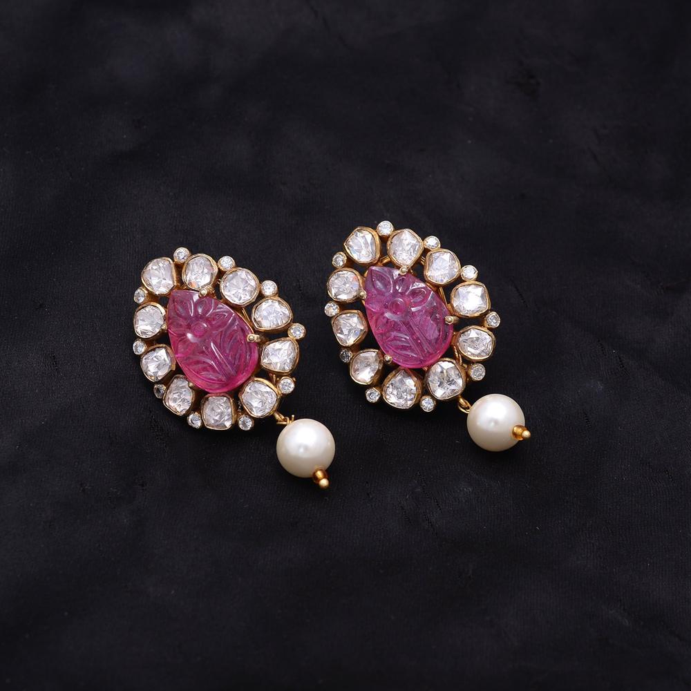 Designer Stud Earrings, Ruby Earring, 925 Sterling Silver Moissanite Earrings