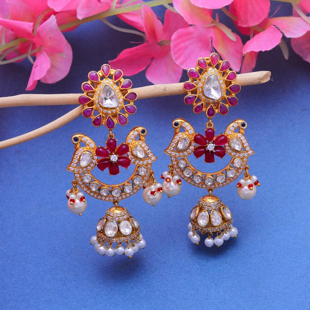 Moissanite Polki Earrings, 925 Sterling Silver Ruby Earrings, Sapphire Earring