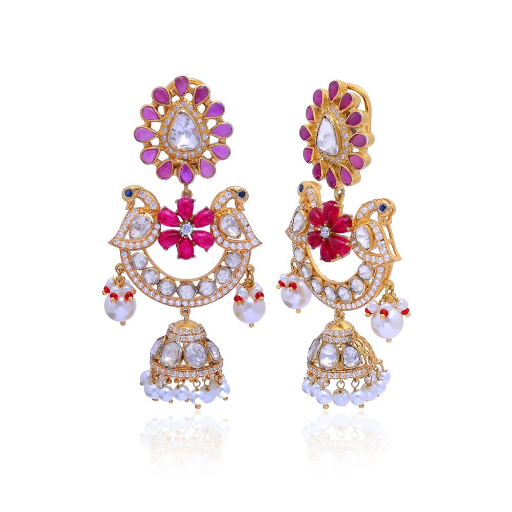 Moissanite Polki Earrings, 925 Sterling Silver Ruby Earrings, Sapphire Earring