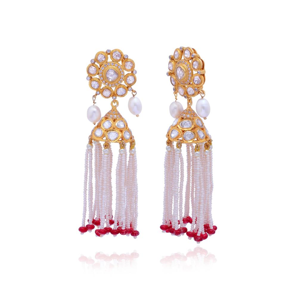 Designer Tassel Earrings, Sterling Silver Moissanite Earrings, Ruby Earrings