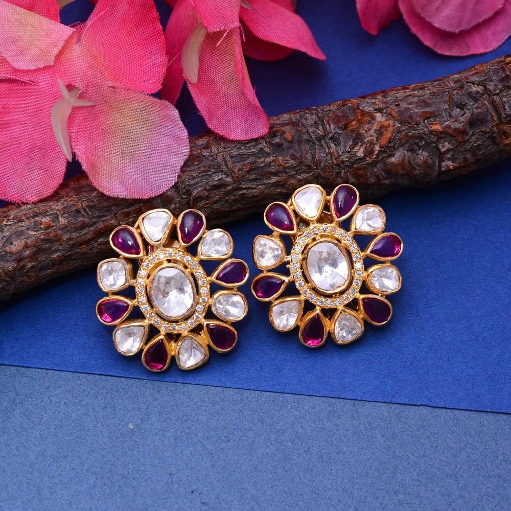 Ruby Earrings, Silver Stud Earrings, Moissanite Earrings