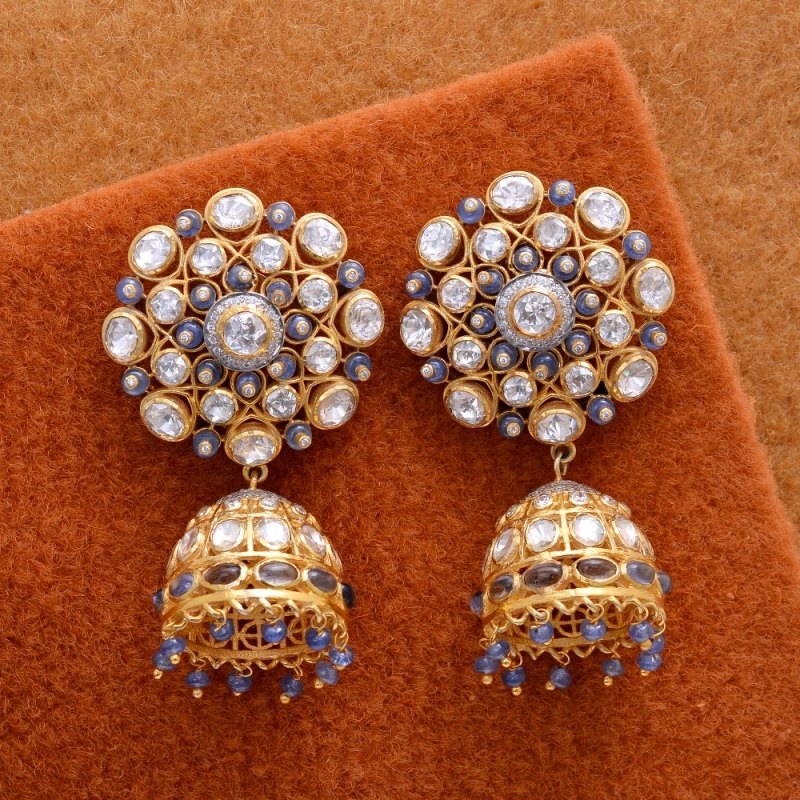 Sapphire Polki Moissanite Silver 925 Gold Earrings