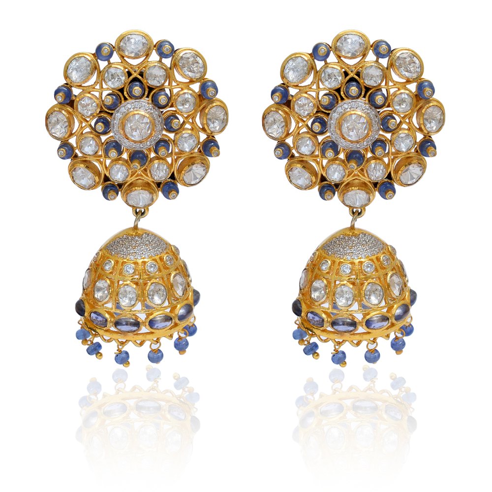 Sapphire Polki Moissanite Silver 925 Gold Earrings