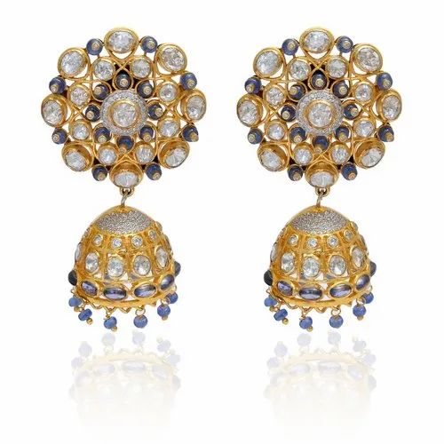 Sapphire Polki Moissanite Silver 925 Gold Earrings