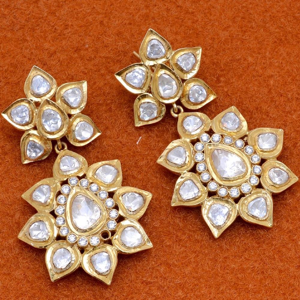 Traditional Gold Plated Moissanite Polki Sterling Silver Dangler Earring