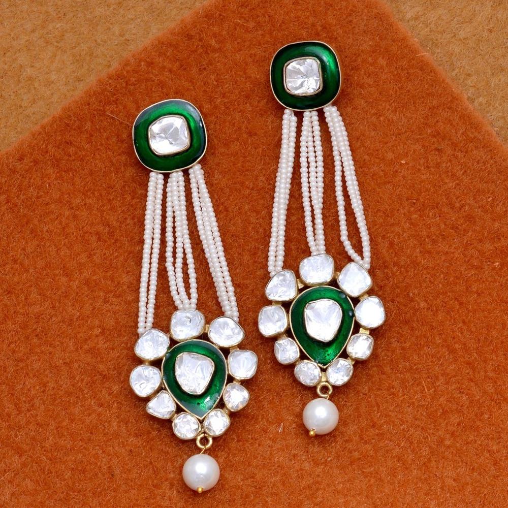 Designer Polki Pearl Dangler Earring In Sterling Silver