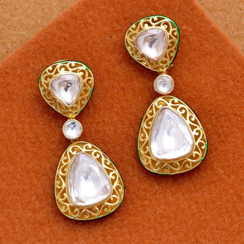 Meena Moissanite Polki Gold Plated Silver Earring