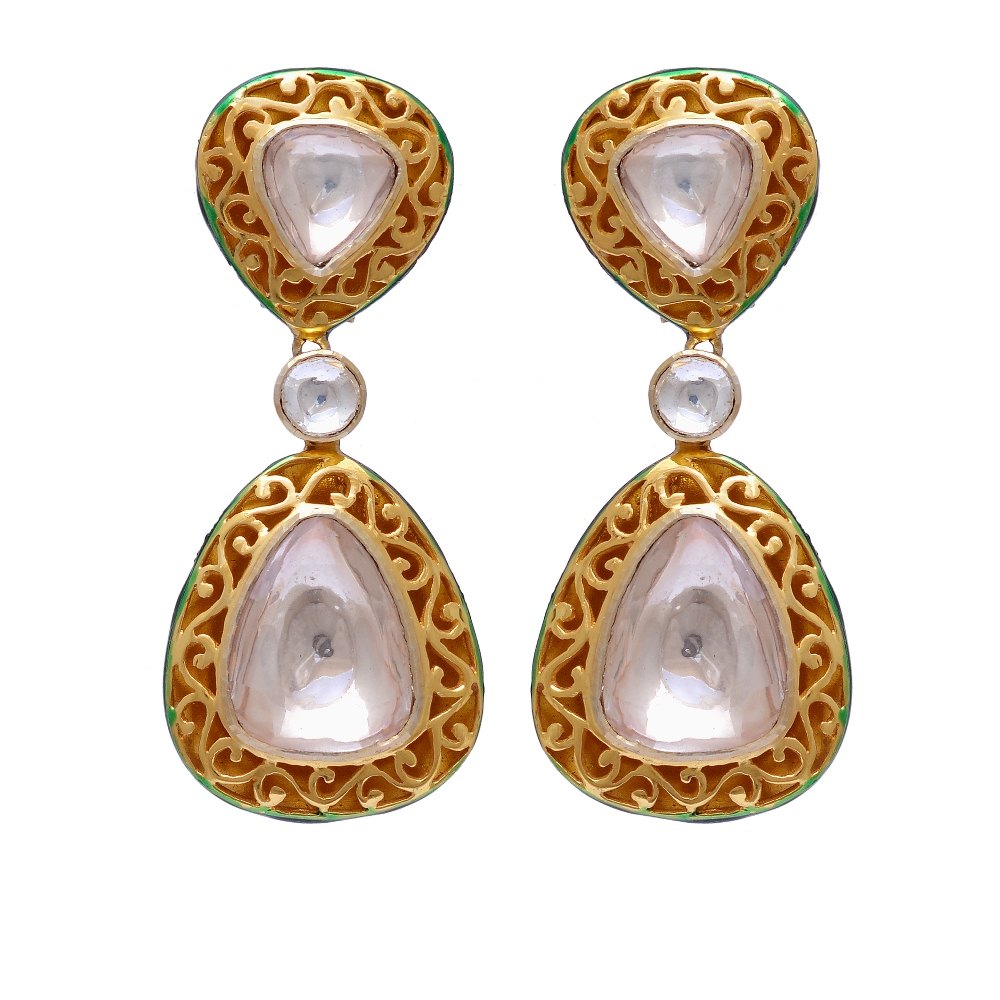 Meena Moissanite Polki Gold Plated Silver Earring