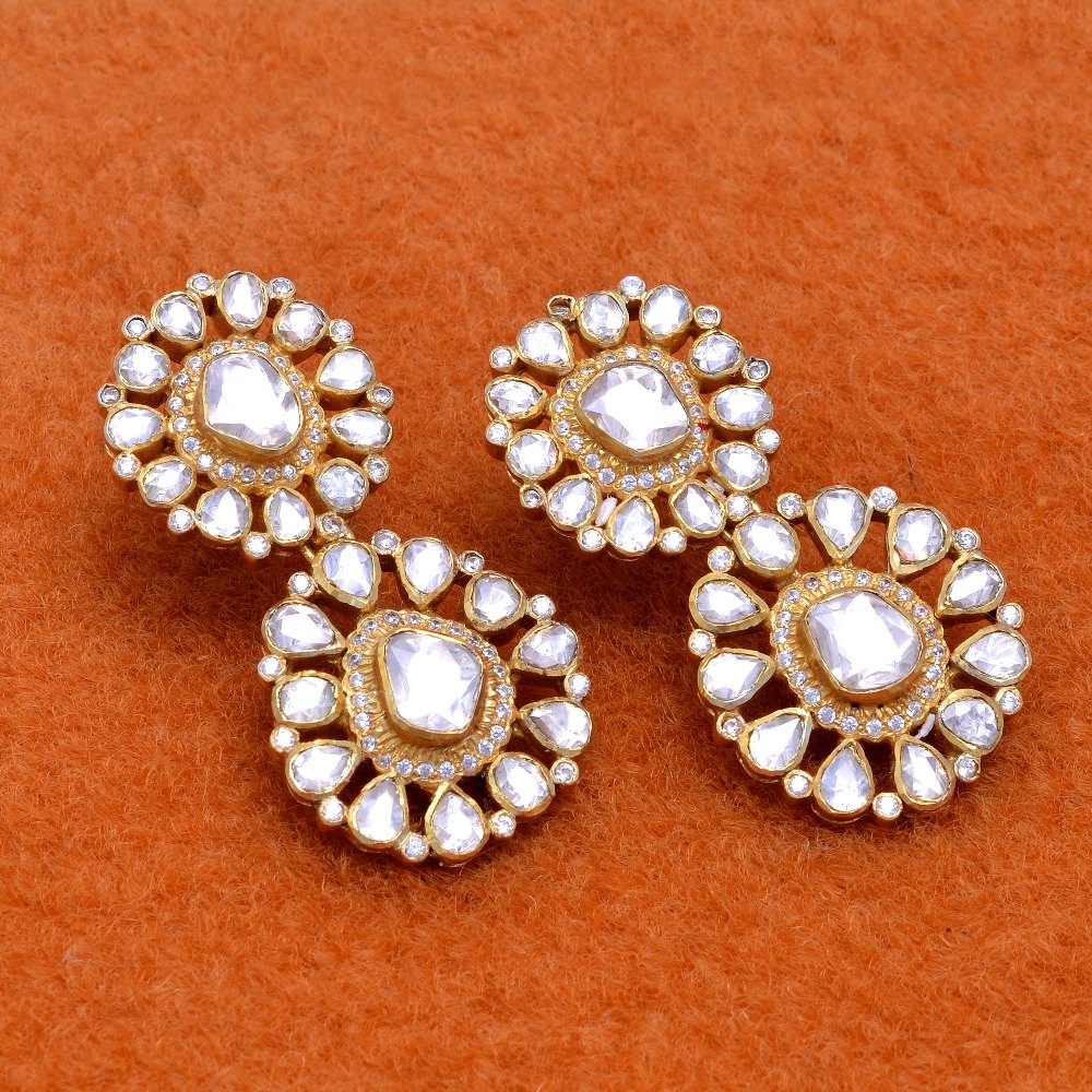 Traditional High Quality Moissanite Polki Gold over Sterling Silver