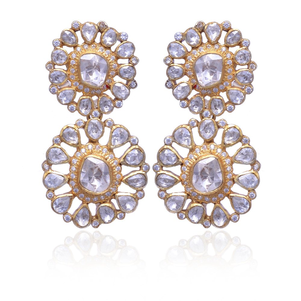 Traditional High Quality Moissanite Polki Gold over Sterling Silver