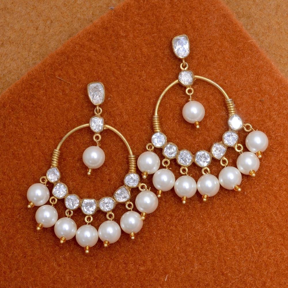 Traditional Gold Plated Silver Moissanite Polki Dangler Earring