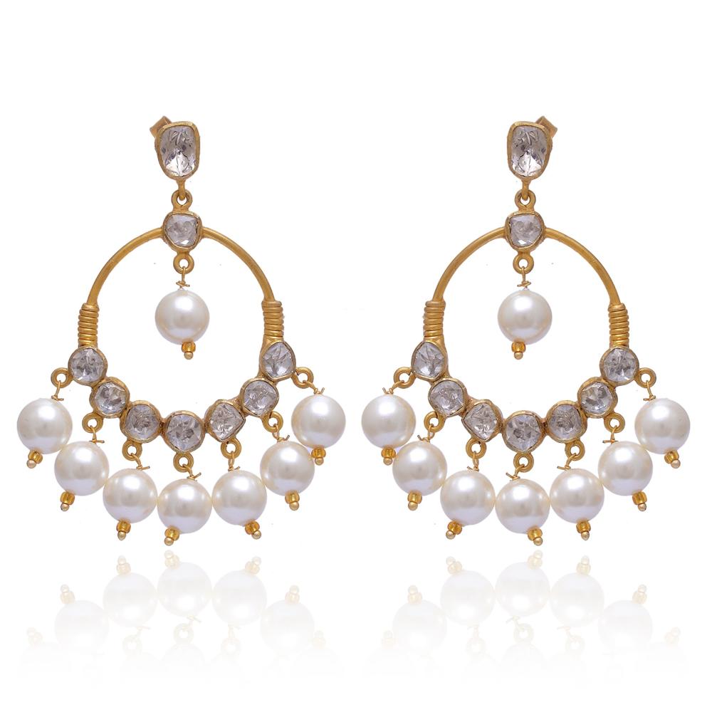 Traditional Gold Plated Silver Moissanite Polki Dangler Earring