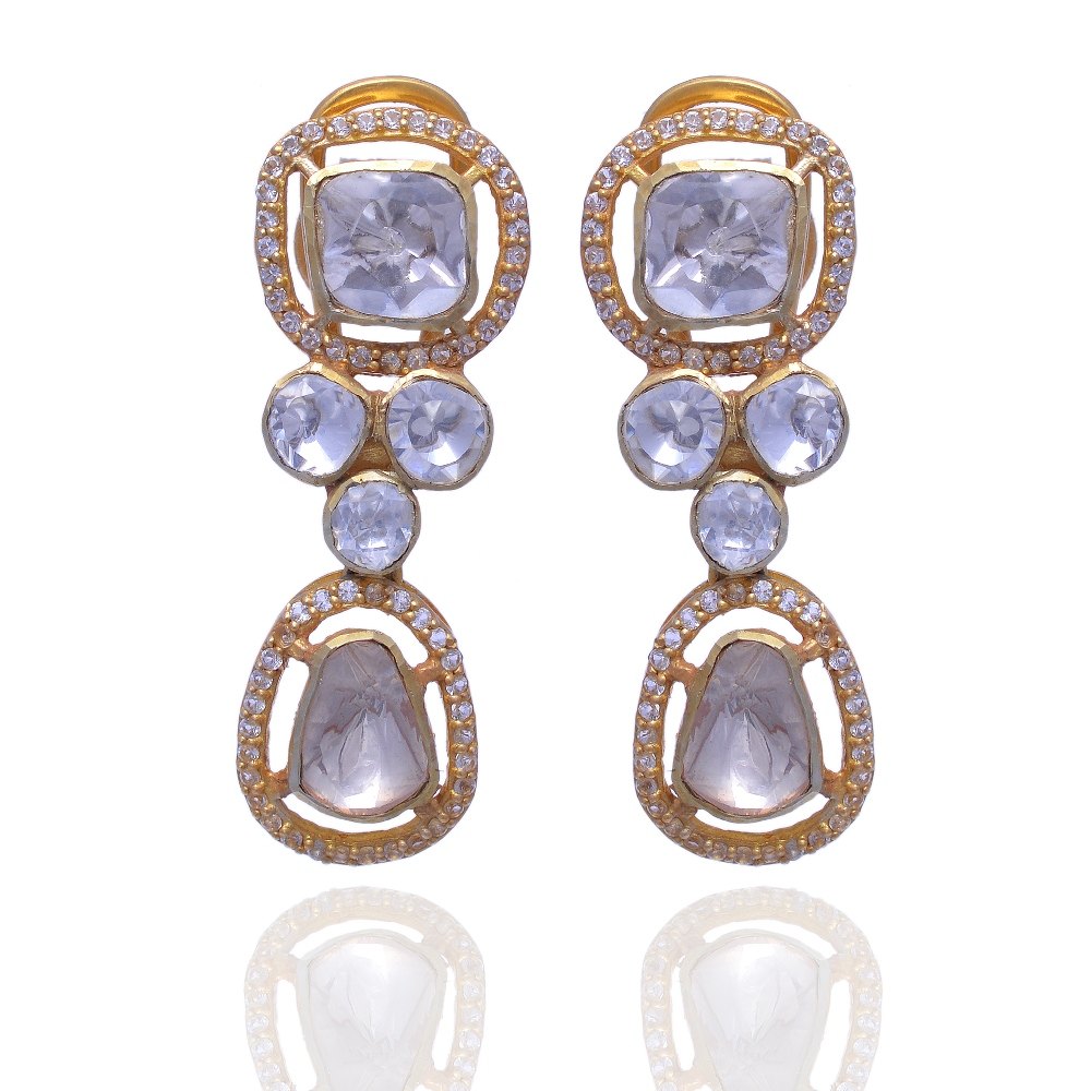 Fine Dangler Earring Moissanite Polki Jewelry