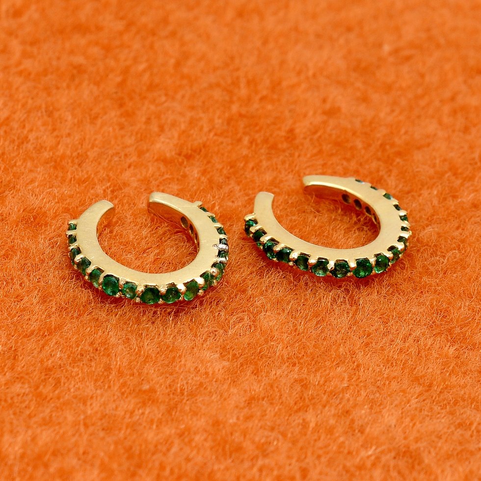 Emerald Hoop Stud Gold Plated In Sterling Silver - 12mm Hoop With 2mm Round Emeralds | Light & Comfortable, Delicate Craftsmanship, Versatile Elegance