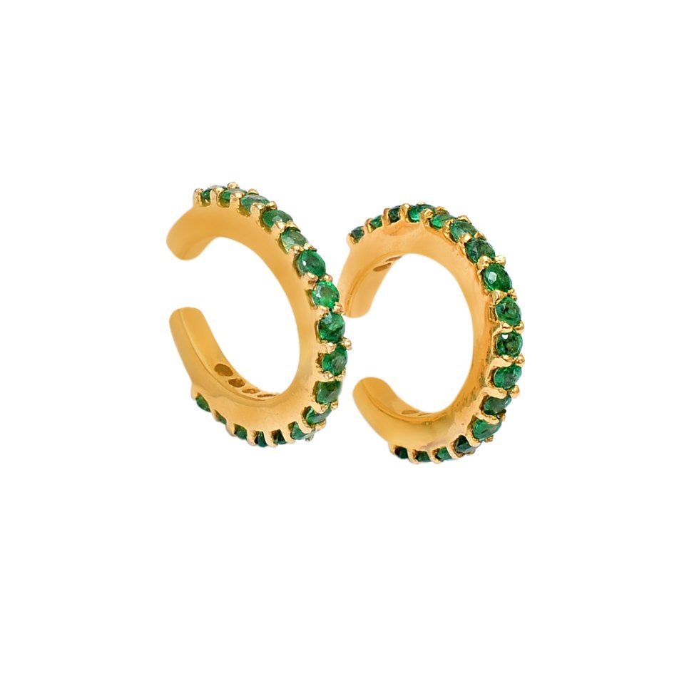 Emerald Hoop Stud Gold Plated in Sterling Silver