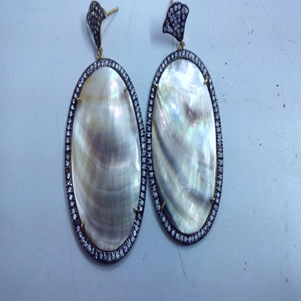 Mother Of Pearl Shell Earrings - Sterling Silver Framework, Handcrafted With Cubic Zirconia Accents, Unique Artisan Design