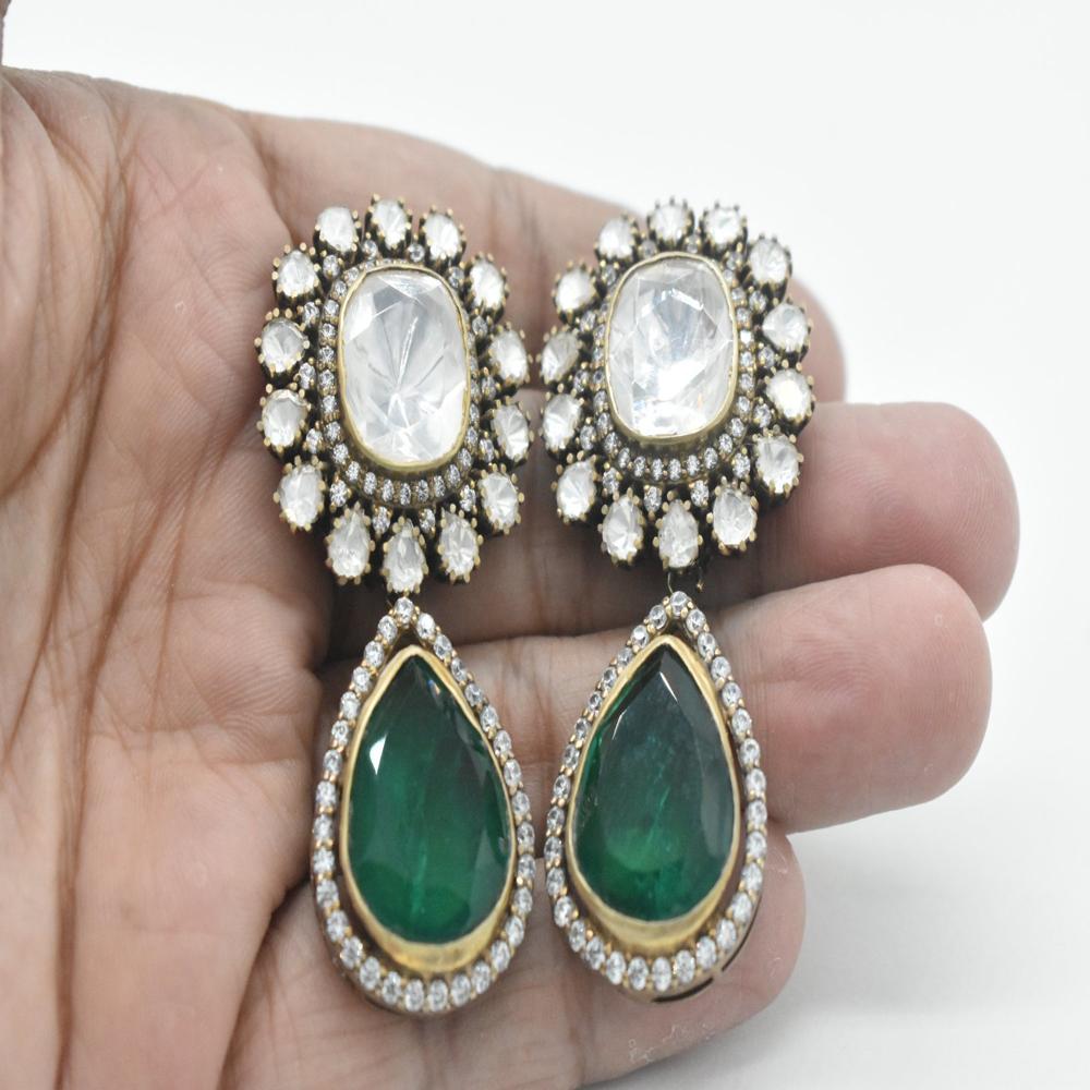 925 Sterling Silver Lab Moissanite Synthetic Emerald Drops Earrings