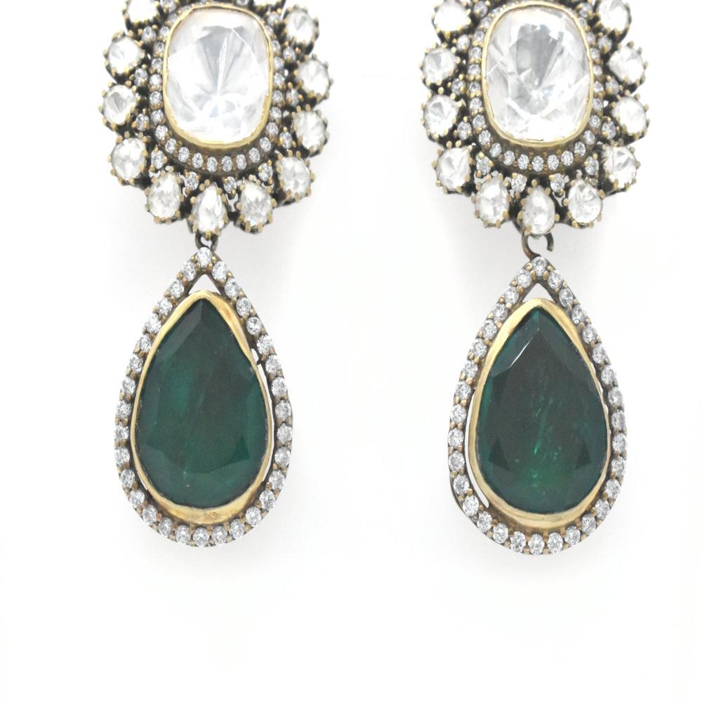 925 Sterling Silver Lab Moissanite Synthetic Emerald Drops Earrings