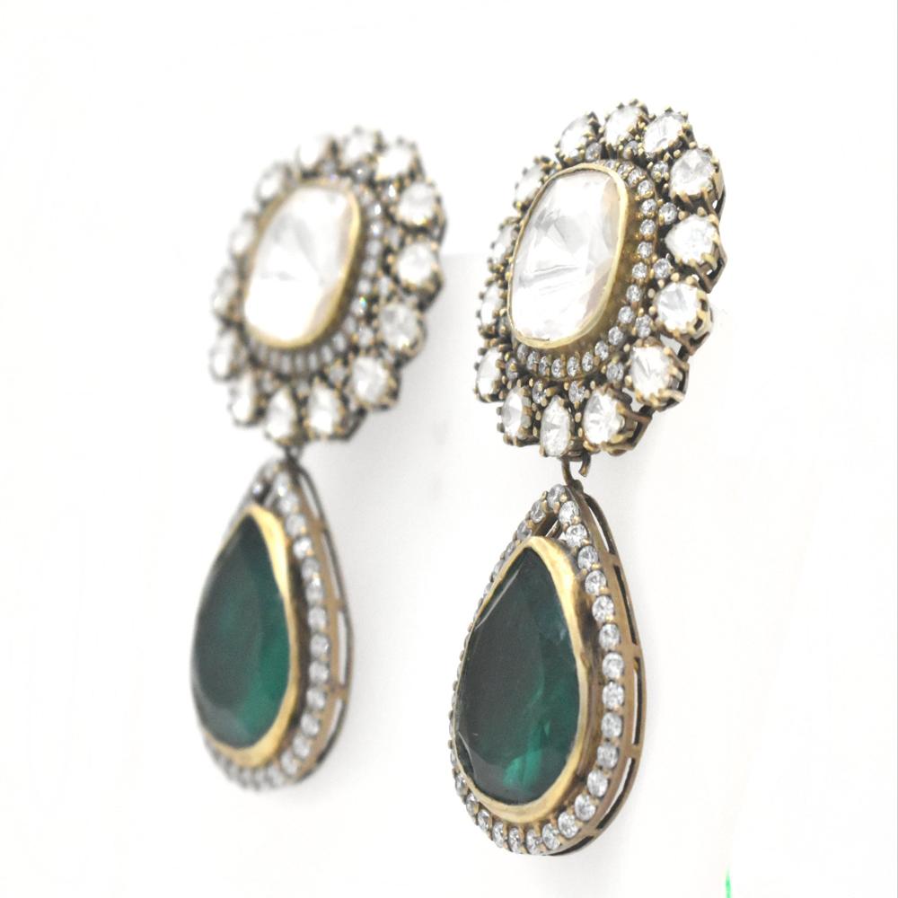 925 Sterling Silver Lab Moissanite Synthetic Emerald Drops Earrings