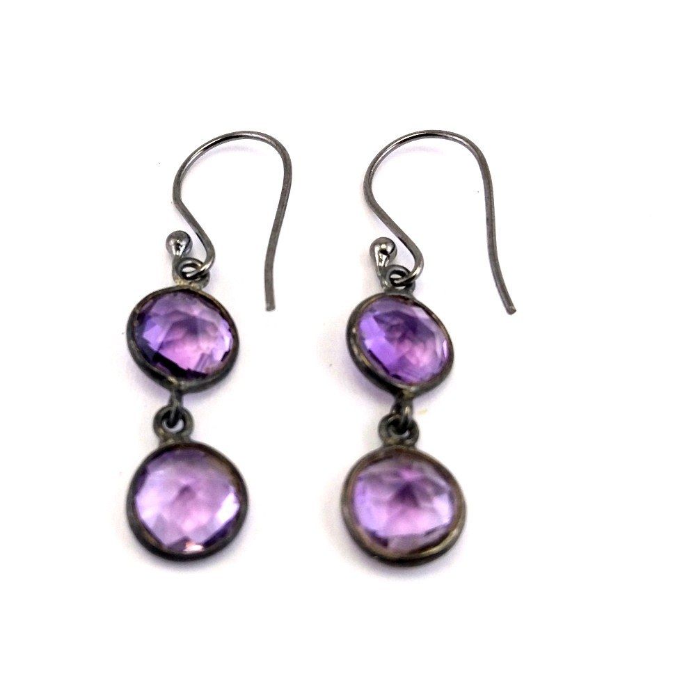 Amethyst Bezel Earring - 925 Sterling Silver, 8.20 Carat Round Amethyst Gemstone, Hypoallergenic Design, 1.4-inch Length