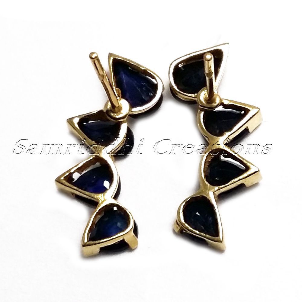 925 Sterling Silver Blue Sapphire Stud Ear Cuff Pair Jewelry