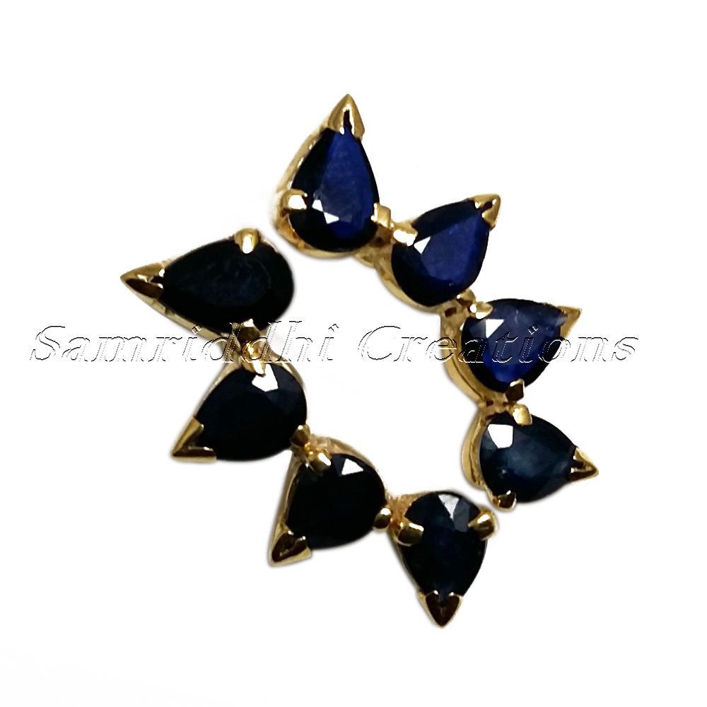 925 Sterling Silver Blue Sapphire Stud Ear Cuff Pair Jewelry