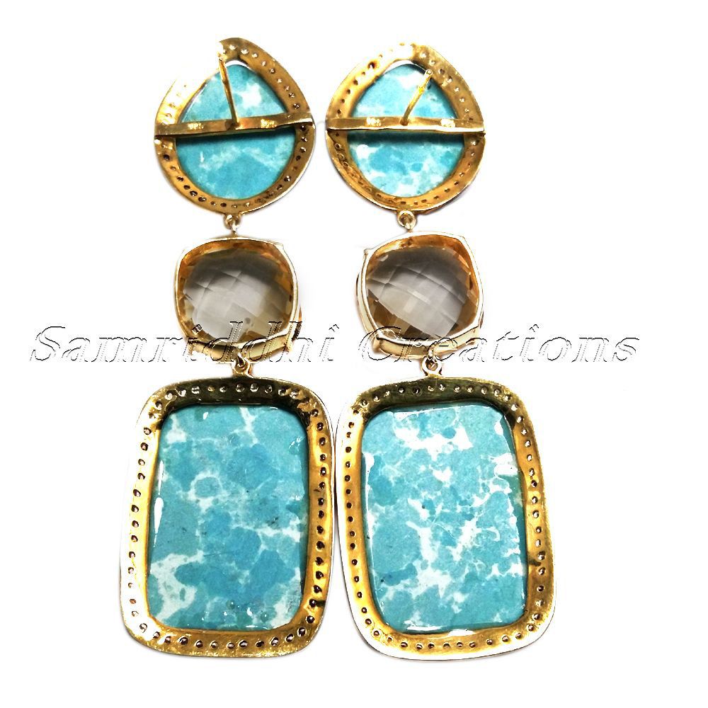 Larimar and Citrine 925 Sterling Silver Dangler Earring