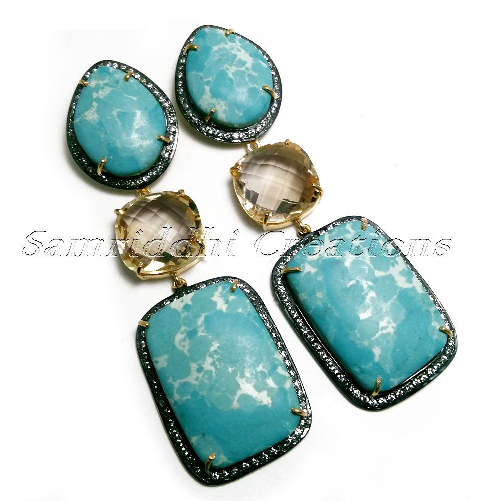 Larimar and Citrine 925 Sterling Silver Dangler Earring