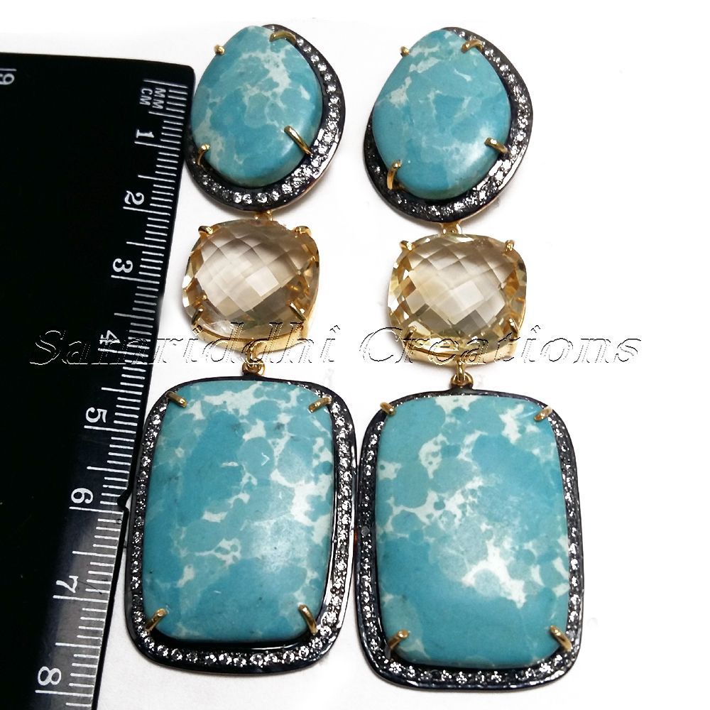 Larimar and Citrine 925 Sterling Silver Dangler Earring
