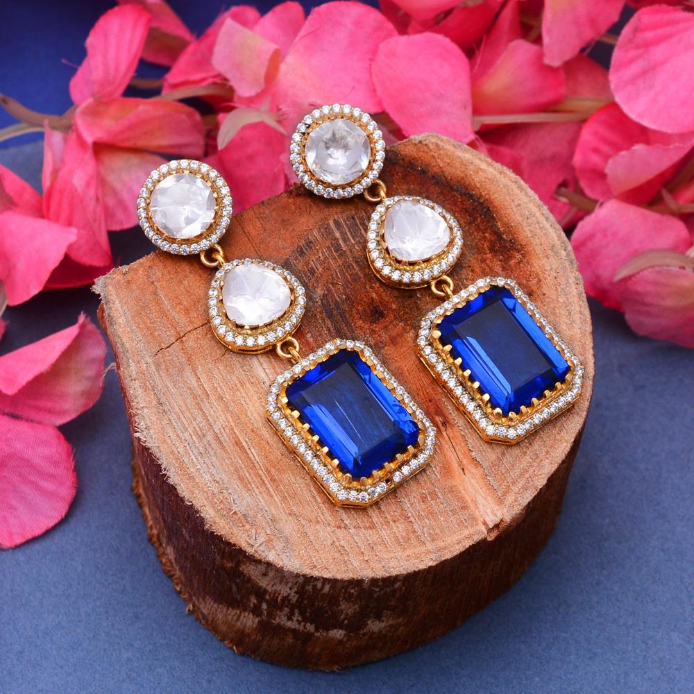 Blue Sapphire Earrings, Sterling Silver Dangle Drop Earring, Moissanite Earrings