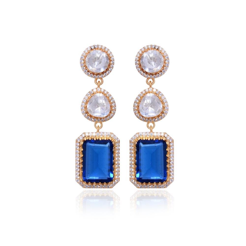 Blue Sapphire Earrings, Sterling Silver Dangle Drop Earring, Moissanite Earrings