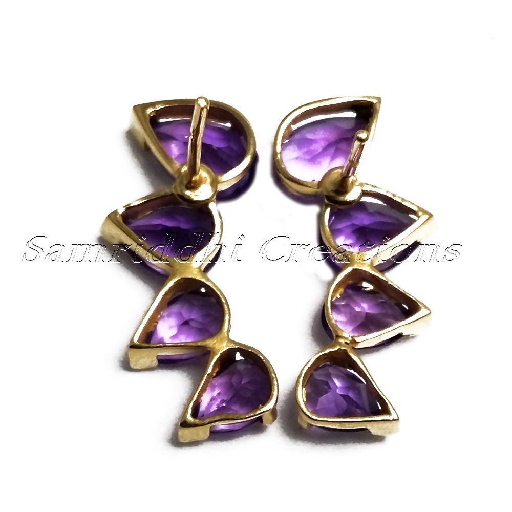 Genuine Amethyst Stud Earrings - Gender: Women