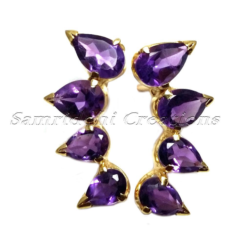 Genuine Amethyst Stud Earrings - Gender: Women